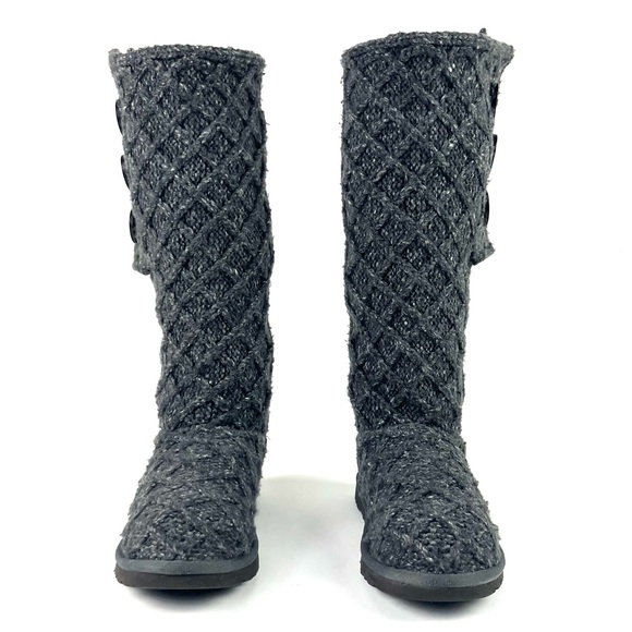 Ugg Australia Lattice Cardy Charcoal Grey Knit Boots - Picture 7 of 13